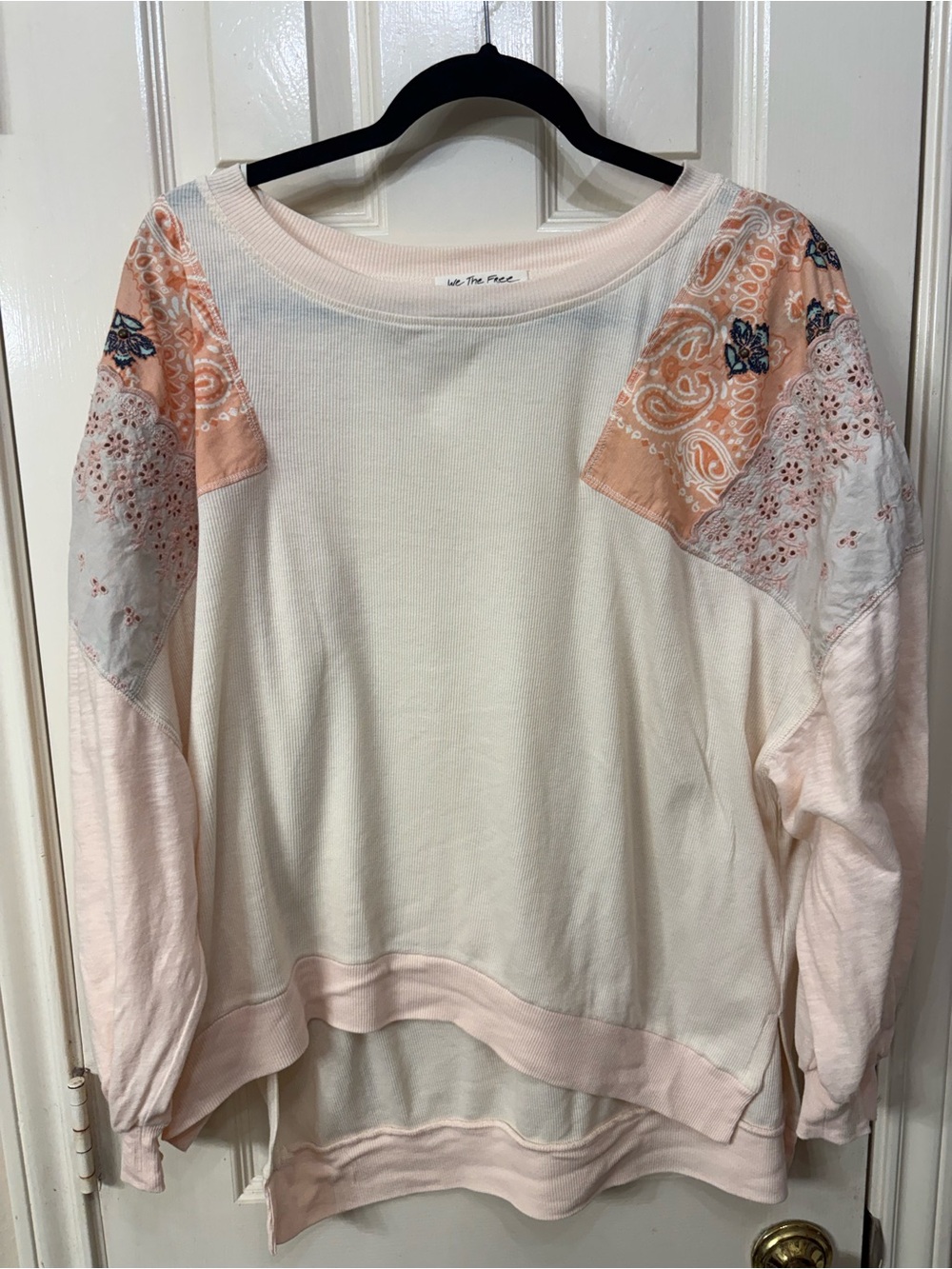 Free People Women’s Peach Patchwork Long Sleeve Boho Sz M oversized